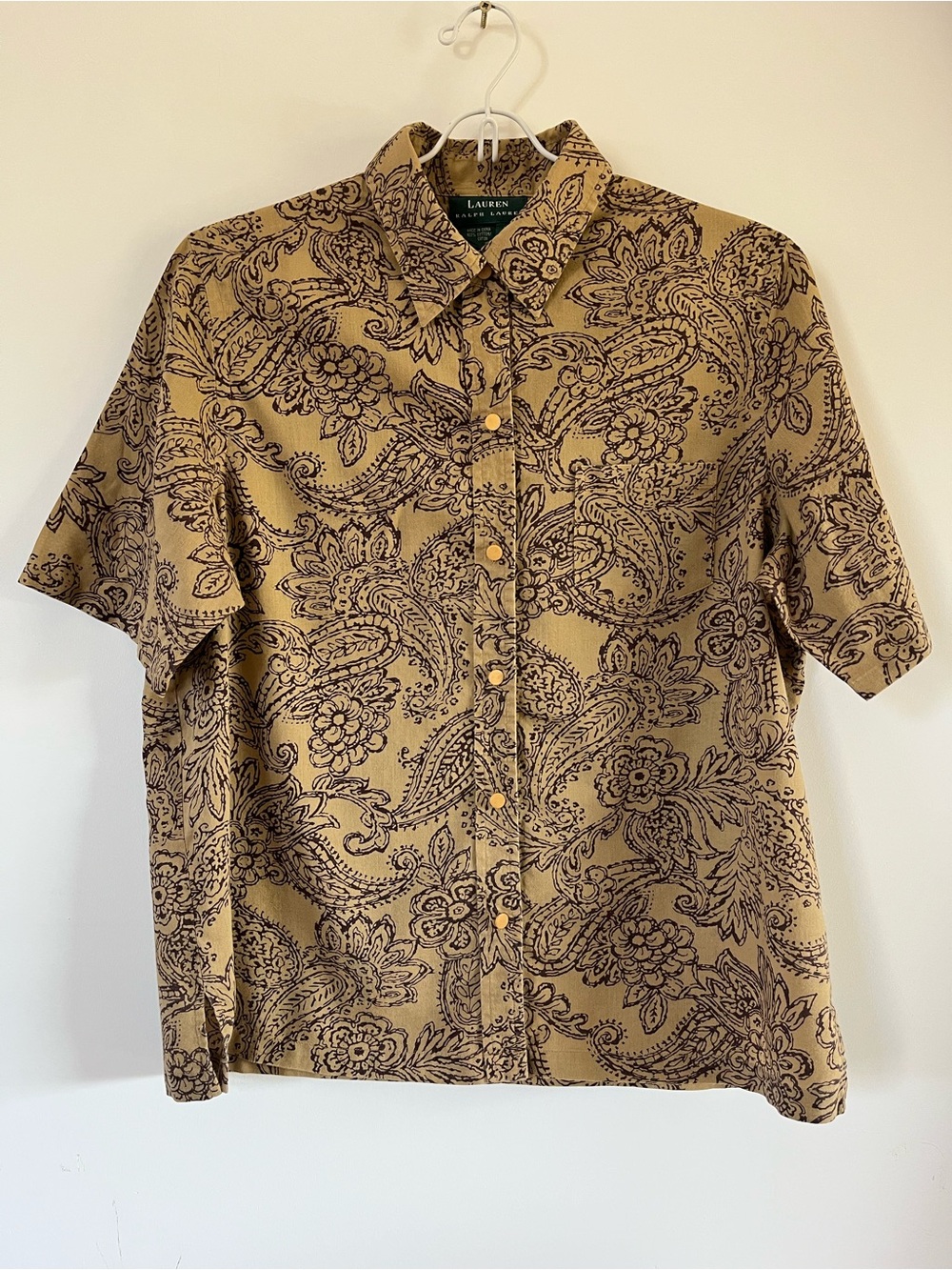 Ralph Lauren Short-Sleeve Button-Down with Dark Paisley Print